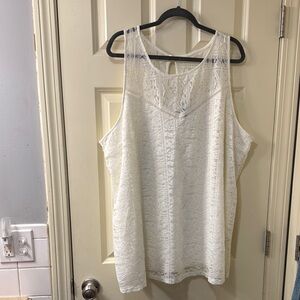 Torrid Cream Relaxed Tank Top with Lace Trim